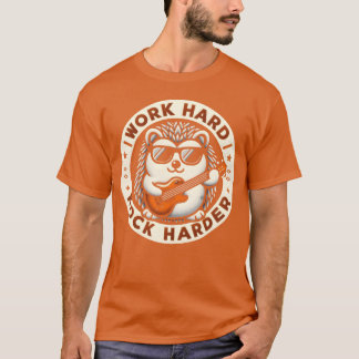 Camiseta Work Hard Rock Harder Cool Hedgehog Guitar Design 