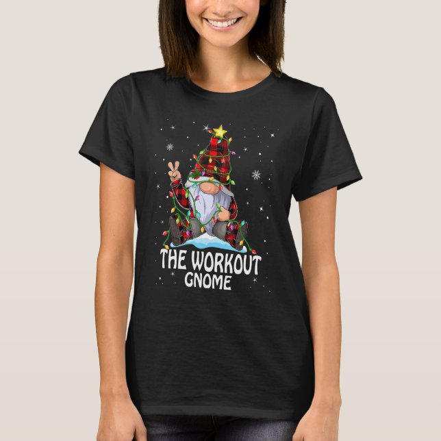Camiseta Workout Gnome Buffalo Plaid Matching Christmas Tre (Anverso)