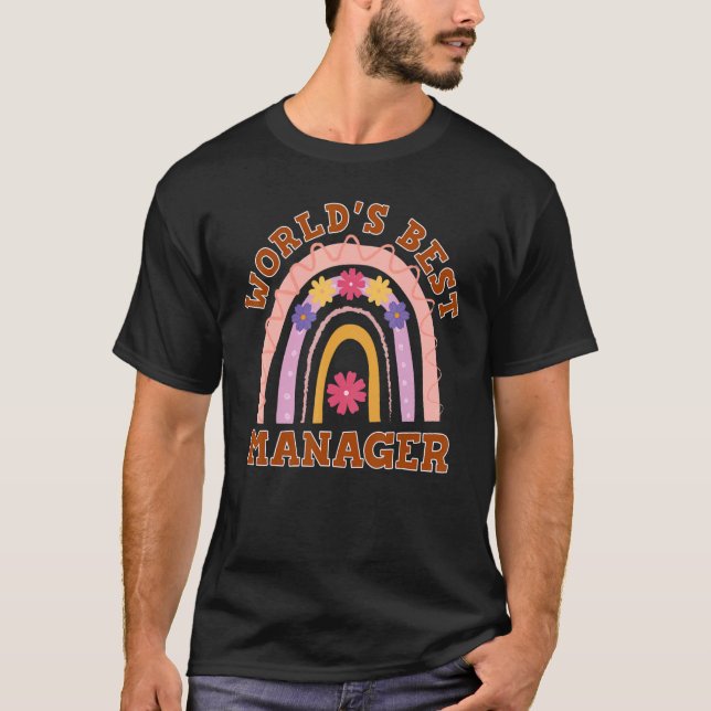 Camiseta World Best Manager Cute Floral Groovy Rainbow Prou (Anverso)