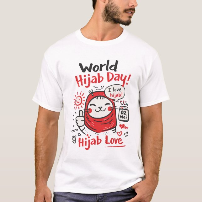 Camiseta World Hijab Day Cat Doodle – Hijab Love Illustrati (Anverso)