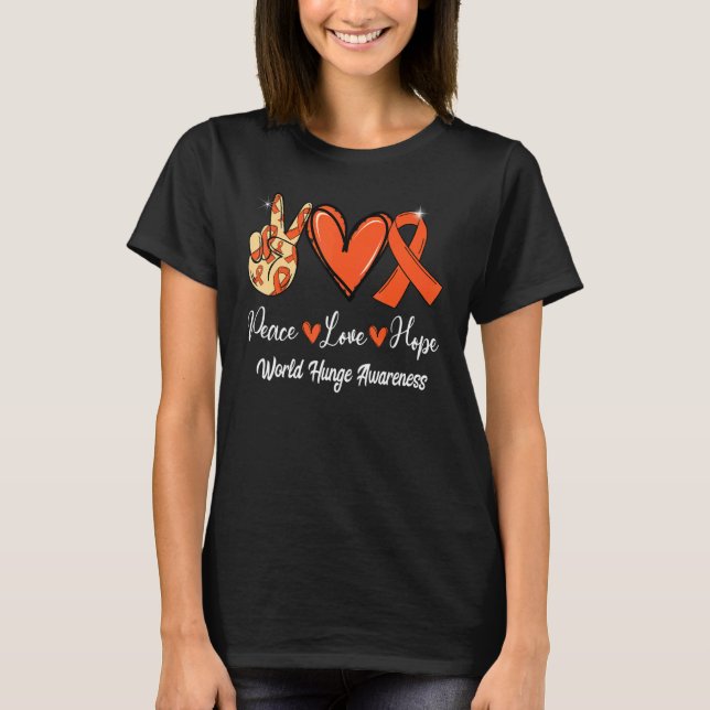 Camiseta World Huneness Peace Peace Love Hope Naranja Ribbo (Anverso)
