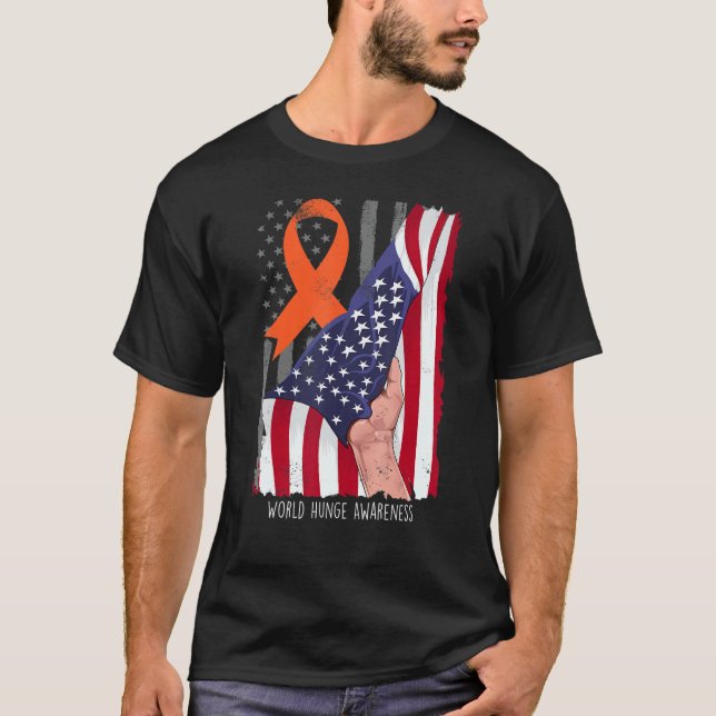 Camiseta World Hunge Shirt Awareness American Flag Orange R (Anverso)