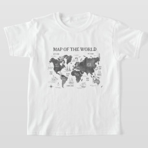 Camiseta World Map Art Black White Nautical