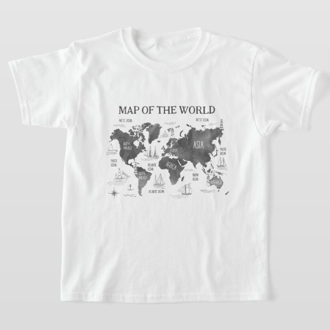 Camiseta World Map Art Black White Nautical (Distribución)