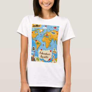 Camiseta World Map Heart Pins Adventure