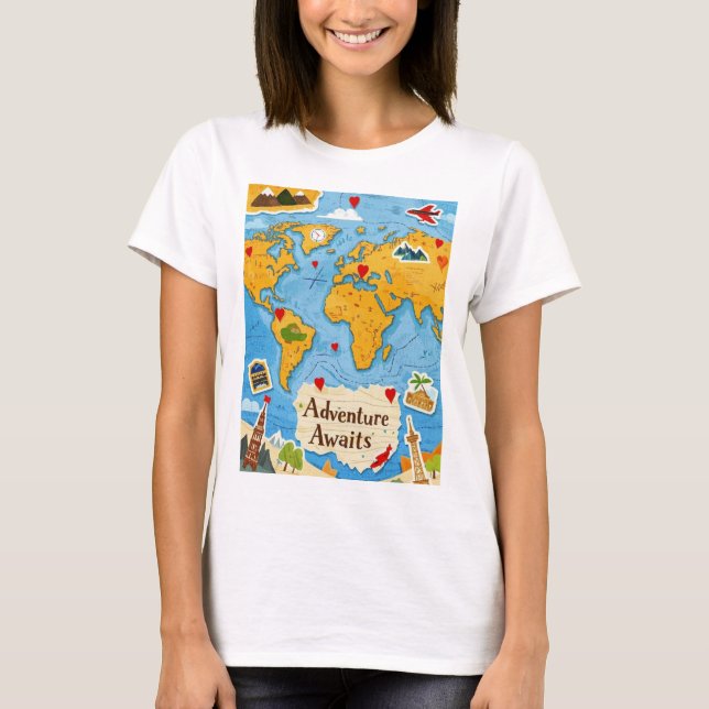 Camiseta World Map Heart Pins Adventure (Anverso)