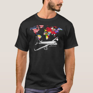 Camiseta World Map Traveller Plane Travelling World Flags