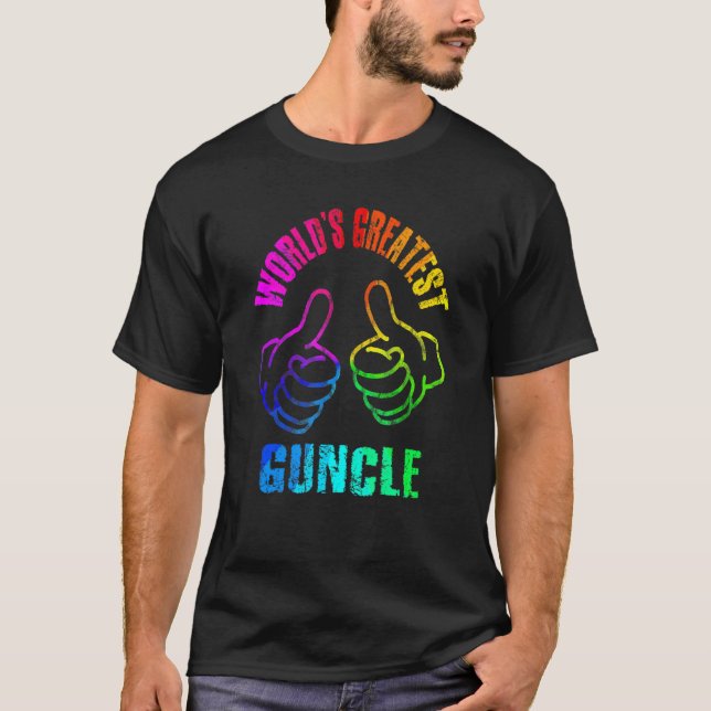 Camiseta World's Greatest Guncle Rainbow Colors DISTRESSED (Anverso)