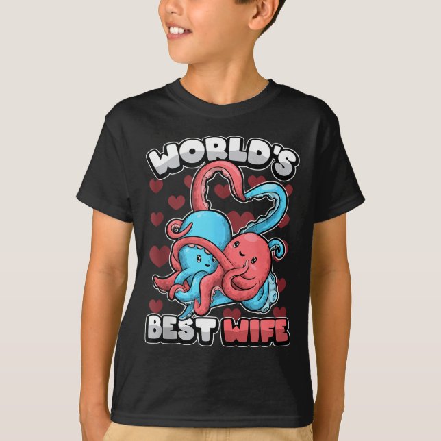 Camiseta World's Wife Cute Kawaii Octopus Heart Cute Couple (Anverso)