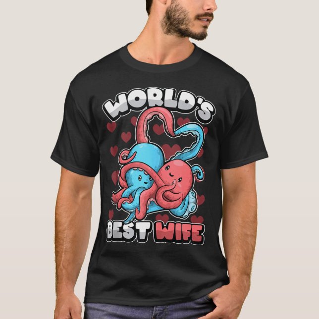 Camiseta World's Wife Cute Kawaii Octopus Heart Cute Couple (Anverso)