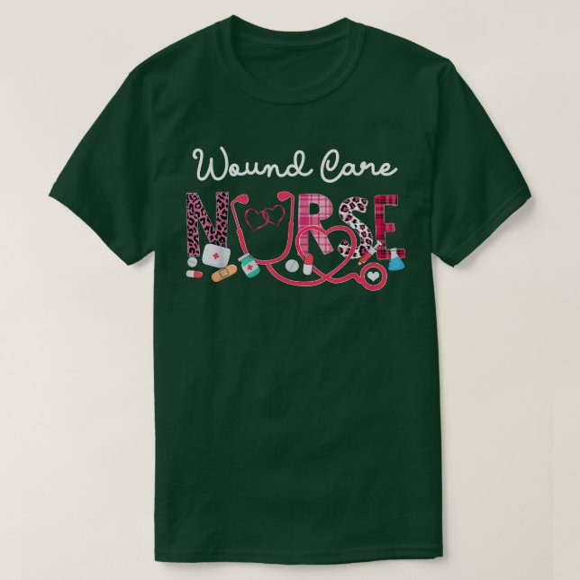 Camiseta Wound Care Nurse Leopard Plaid Love Heart Stethosc (Diseño del anverso)
