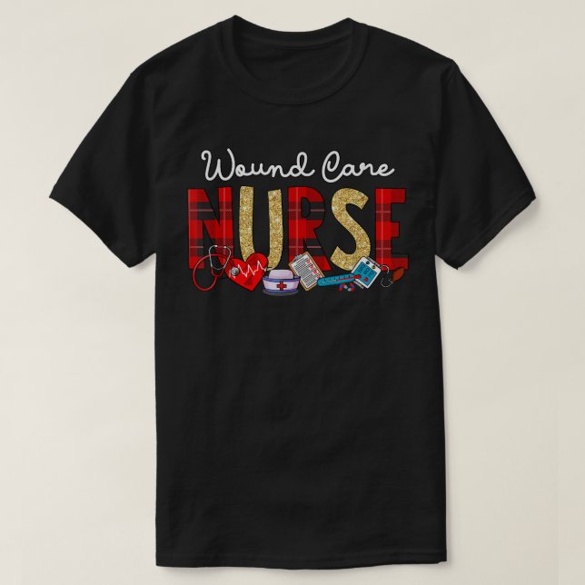 Camiseta Wound Care Nurse Plaid Glitter Love Heart Stethosc (Diseño del anverso)