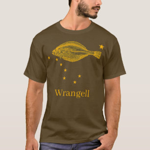 Camiseta Wrangell Alaska Estado Bandera Halibut Pescador