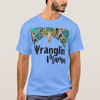 Camiseta Wranglin Mama Boho Sunflower Turquoise Bull Skull 