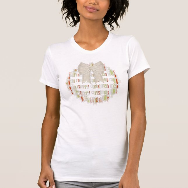 Camiseta Wreath 1 Feliz Navidad con Bow - Navidad TShirt (Anverso)