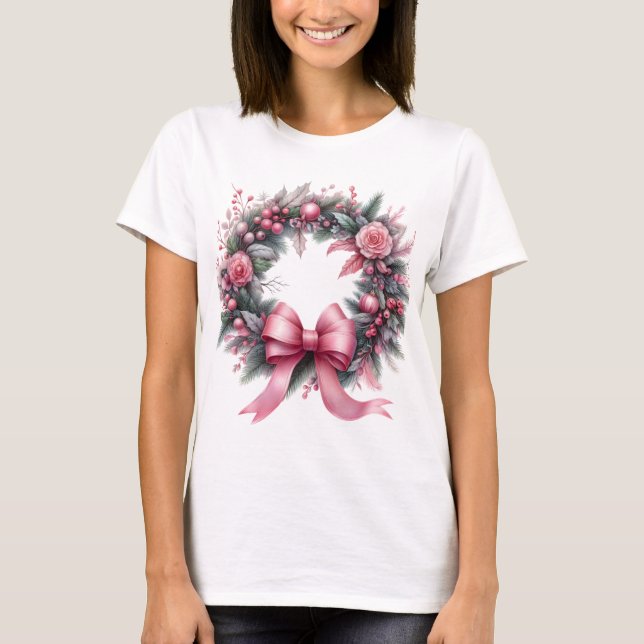 Camiseta Wreath de Navidades rosados (Anverso)