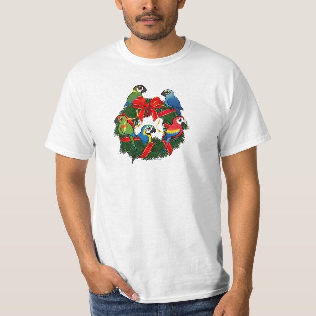 Camiseta Wreath, Navidades de Birdorable Macaws (Anverso)