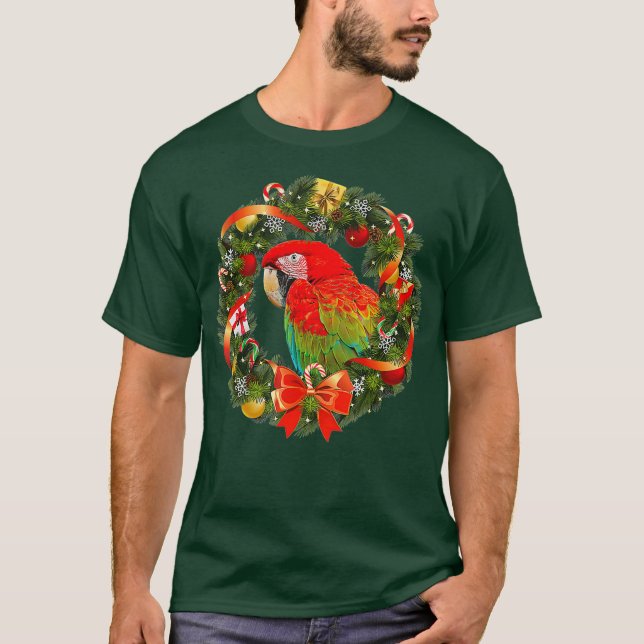 Camiseta Wreath, Navidades de Greenwing Macaw Parrot (Anverso)