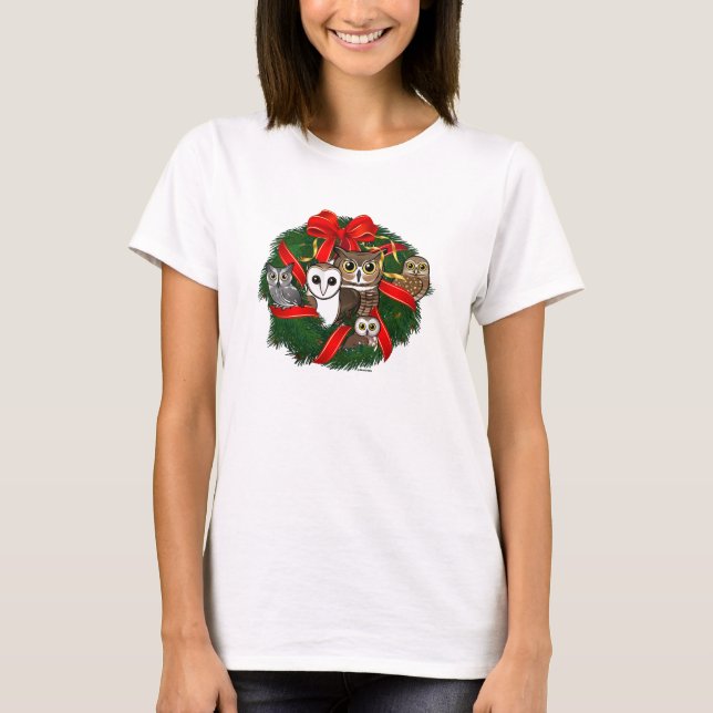 Camiseta Wreath, Navidades de lechuzas Birdorables (Anverso)
