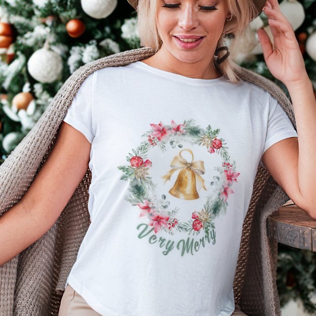 Camiseta Wreath personalizado Red Poinsettia Snowflakes Nav (Subido por el creador)