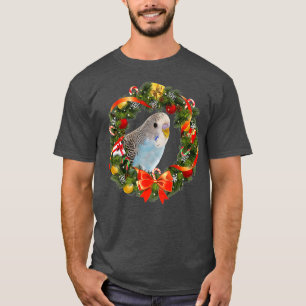 Camiseta Wreath Premium Navidades de Parakeet Blue Budgie
