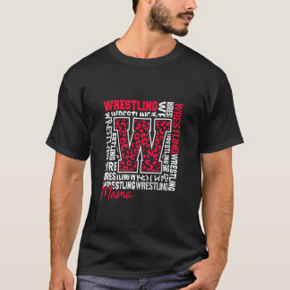 Camiseta Wrestling Mama Leopard Bold Letter Cheer Mom Mothe