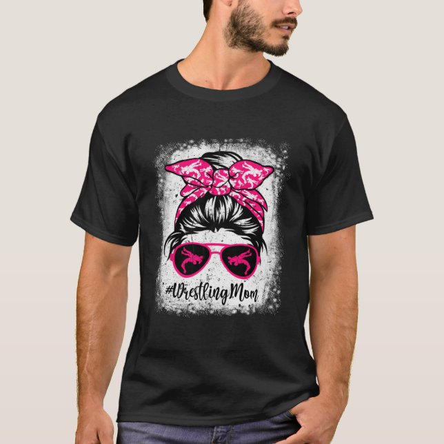 Camiseta Wrestling Mom Leopard Messy Bun Sport  Mother's Da (Anverso)