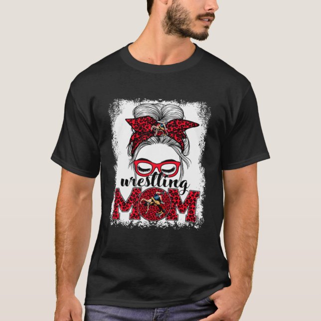 Camiseta Wrestling Mom Mother's Day Game Day Messy Bun Leop (Anverso)