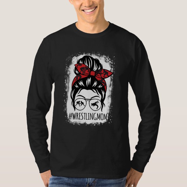Camiseta Wrestling Mom Mother's Day Messy Bun Hair Glasses  (Anverso)