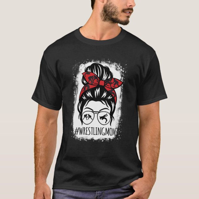 Camiseta Wrestling Mom Mother's Day Messy Bun Hair Glasses  (Anverso)