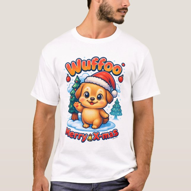 Camiseta Wuffoo Roony Merry X-mas Kawaii 3D Holiday (Anverso)