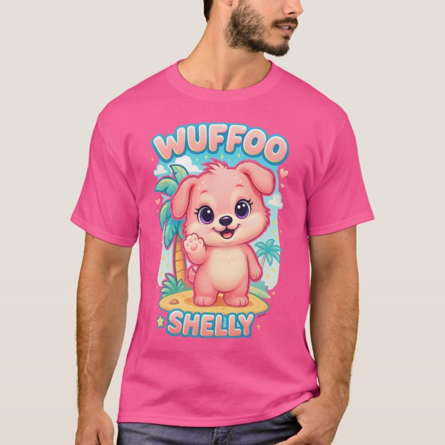 Camiseta Wuffoo Shelly Kawaii Puppy Tropical Island (Anverso)