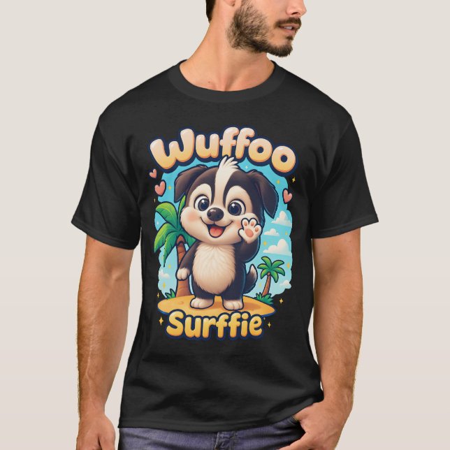 Camiseta Wuffoo Surffie Cute Kawaii Puppy Tropical Island (Anverso)