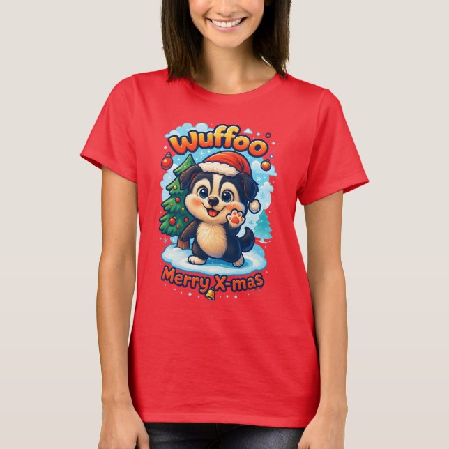 Camiseta Wuffoo Surffie Merry X-mas Kawaii 3D Holiday (Anverso)