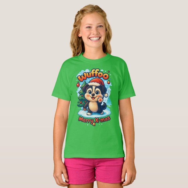 Camiseta Wuffoo Surffie Merry X-mas Kawaii 3D Holiday (Anverso completo)