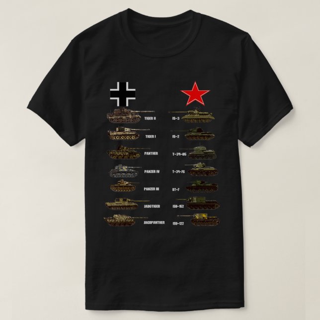 Camiseta WW2 Tanks Tigre soviético alemán I Tigre II IS3 T3 (Diseño del anverso)