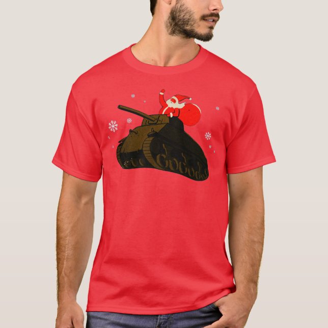 Camiseta WWII M4 Sherman tank and Santa Claus Retro (Anverso)