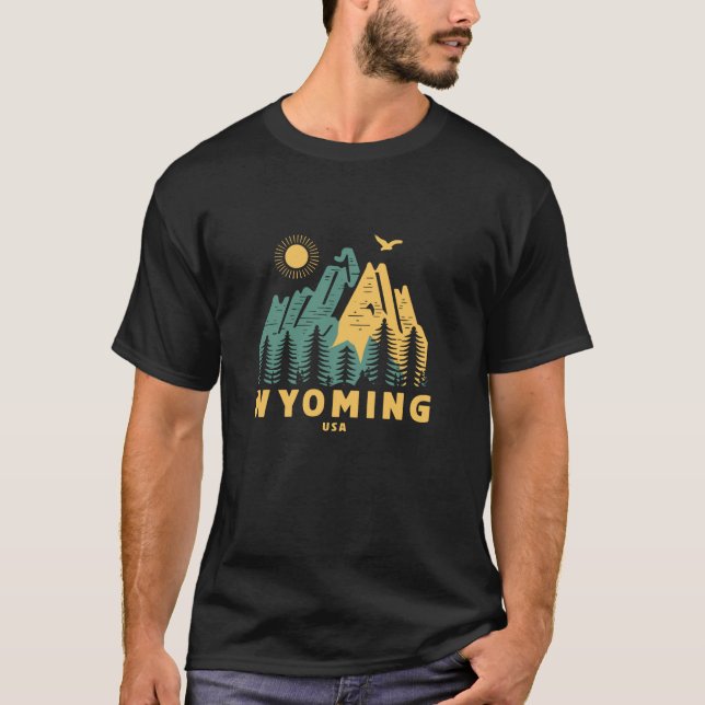 Camiseta Wyoming Mountains USA Senderismo al aire libre Vin (Anverso)