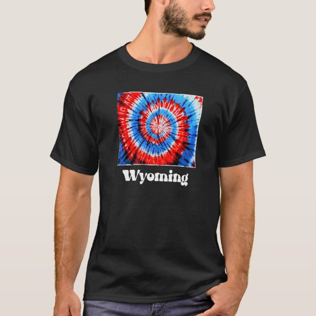 Camiseta Wyoming Tie Dye Red White Blue Patriotic (Anverso)