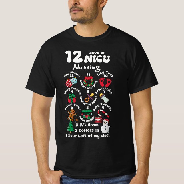 Camiseta Xmas 12 Días De Enfermería De Unidad De La NICU Fu (Anverso)