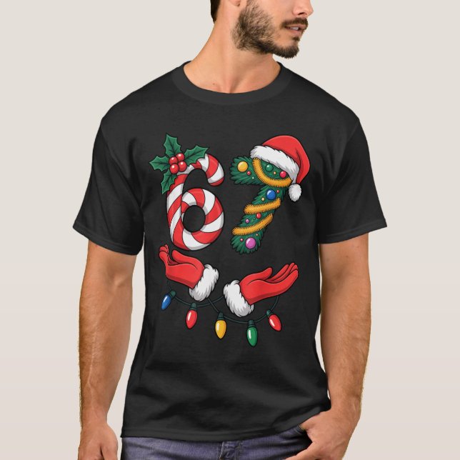 Camiseta Xmas 67 Hands Gesture Candy Canes Santa Holiday Ki (Anverso)