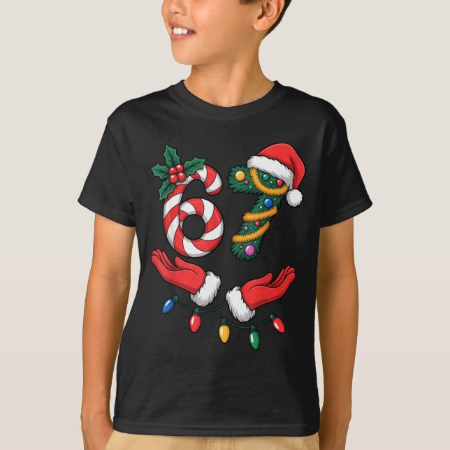 Camiseta Xmas 67 Hands Gesture Candy Canes Santa Holiday Ki (Anverso)