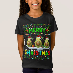 Camiseta Xmas Aguacate alumbrando Santa Hat Feliz Navidad A