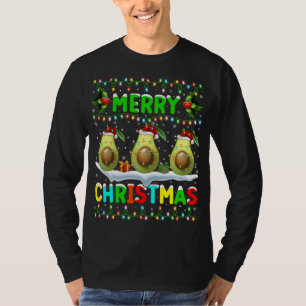 Camiseta Xmas Aguacate alumbrando Santa Hat Feliz Navidad A