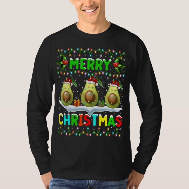 Camiseta Xmas Aguacate alumbrando Santa Hat Feliz Navidad A (Anverso)