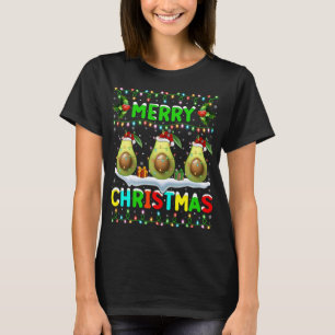 Camiseta Xmas Aguacate alumbrando Santa Hat Feliz Navidad A