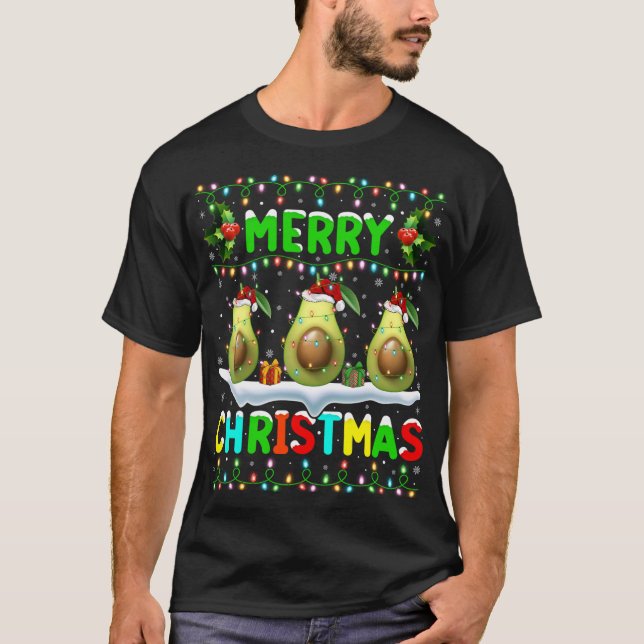 Camiseta Xmas Aguacate alumbrando Santa Hat Feliz Navidad A (Anverso)