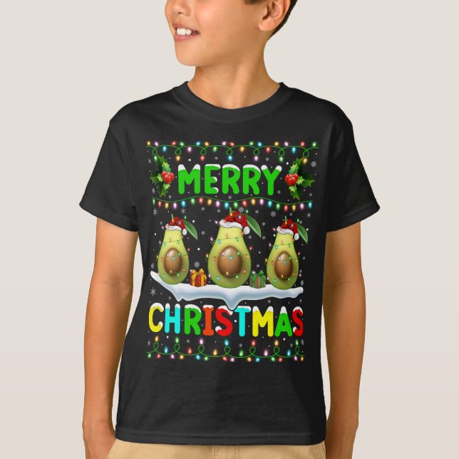 Camiseta Xmas Aguacate alumbrando Santa Hat Feliz Navidad A (Anverso)