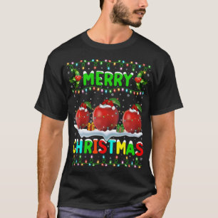 Camiseta Xmas Apple Fruit Lighting Santa Hat Feliz Navidad