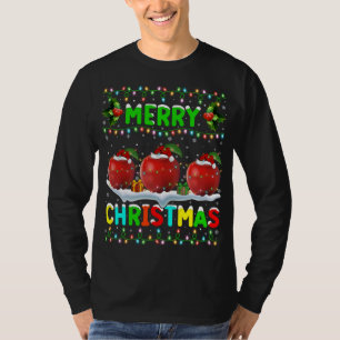 Camiseta Xmas Apple Fruit Lighting Santa Hat Feliz Navidad